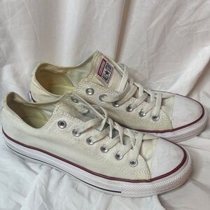 Converse Low Top Sneakers in Cream with Maroon Trim